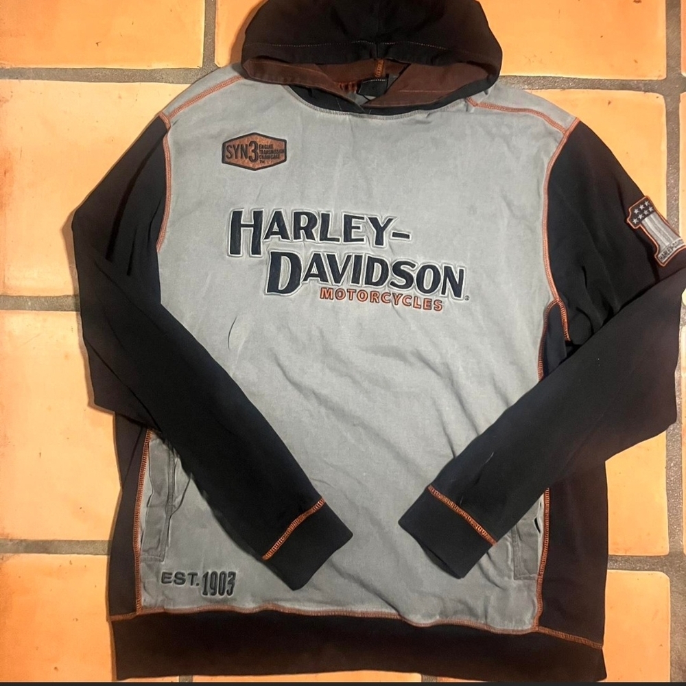 Harley-Davidson Gray and Black Hoodie with Orange Accents